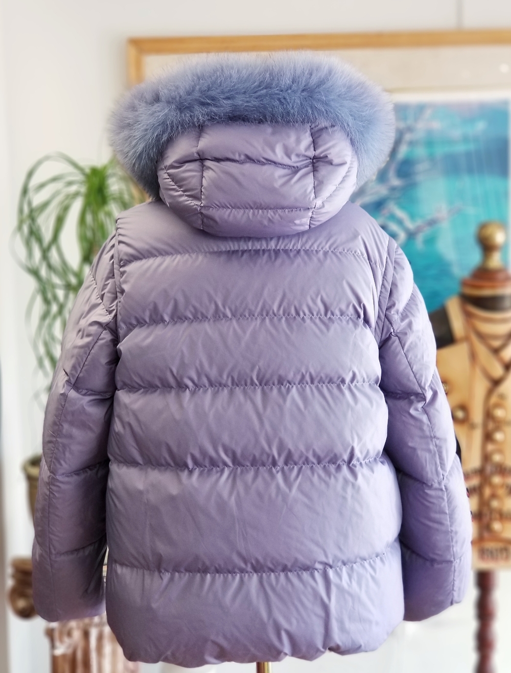 Reversible Goose Down Puffer Jacket with Detachable Sleeves And Fox Fur - Picture 5 of 10